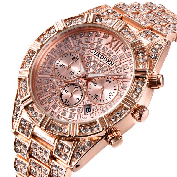 

luxury selling mens watches full steel calendar diamond watches for man famous brand and quartz wrist watch 2020 clock chronograph fashi, Slivery;brown