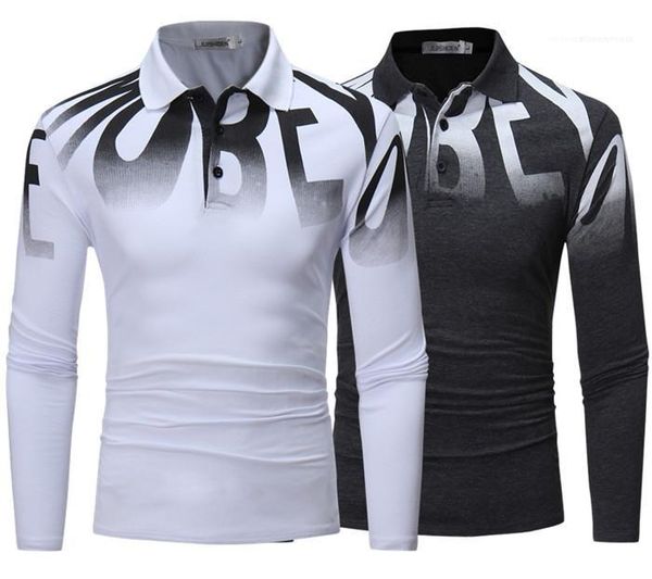 

casual fashion mens clothing autumn slim men designer polos letter pattern v neck long sleeve tees, White;black