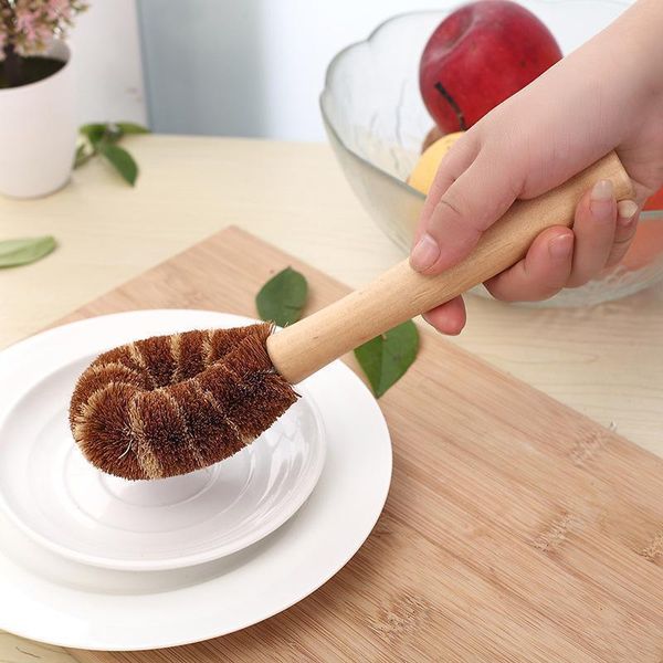 

wooden handle pot dishwashing brush non stick oil coconut palm bowl cleaning brush kitchen wash bowl dishwashing brush h jllqqp