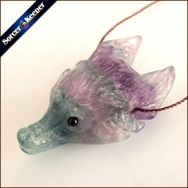 

1pc real wolf head statue natural rainbow fluorite lucky amulet pendant beads necklace for women men fashion charm jewelry bs25 201014, Silver
