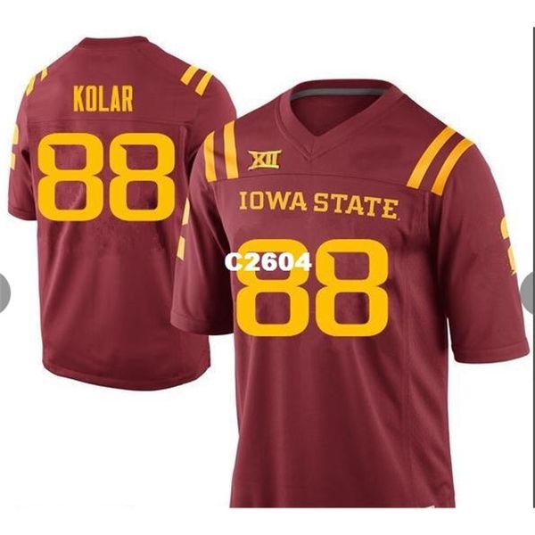 

2604 iowa state cyclones charlie kolar #88 real full embroidery college jersey size s-4xl or custom any name or number jersey, Black