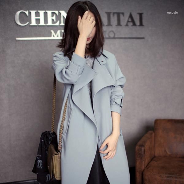 

new style linen coat autumn winter style women's trench coat with belt long elegant ol commuter trench1, Black