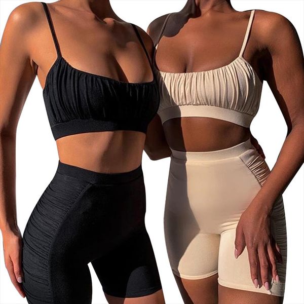 

2020 women casual sleeveless crop camis tank vest shorts pants suit tracksuit outfit lady clothing streetwear 2pcs set, Gray