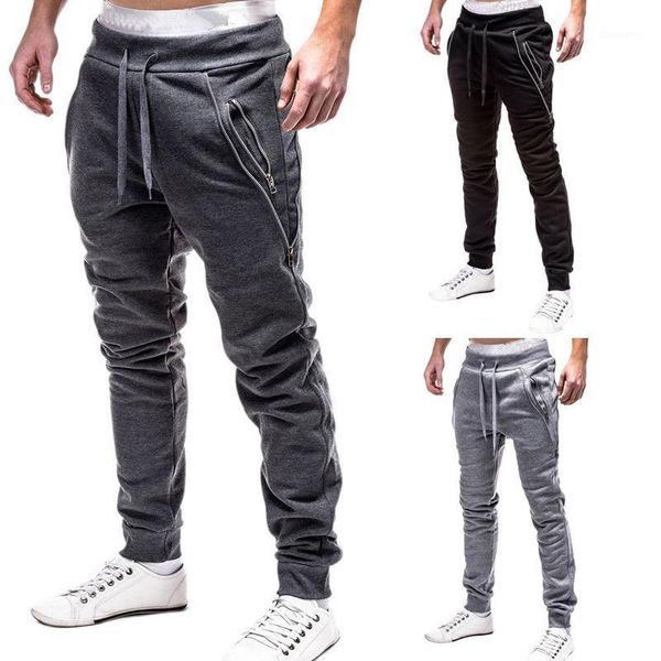 Calças masculinas homens corredores 2022 marca moda zipper decorar longas calças de algodão de fitness Hippants Hip Hop Streetwear Black Grey