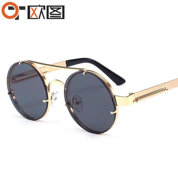 

new punk style steam spring trendy round metal sunglasses 287, White;black