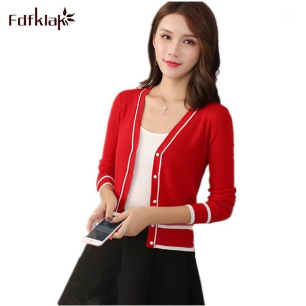 

fdfklak slim cardigan women knitted sweater spring autumn coat v-neck plus size clothes long sleeve thin sweaters short coats1, White