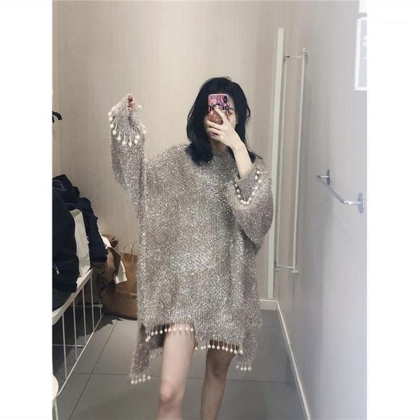 

korean style loose comfortable female sweaters fashion beaded knitwear d6381, White;black
