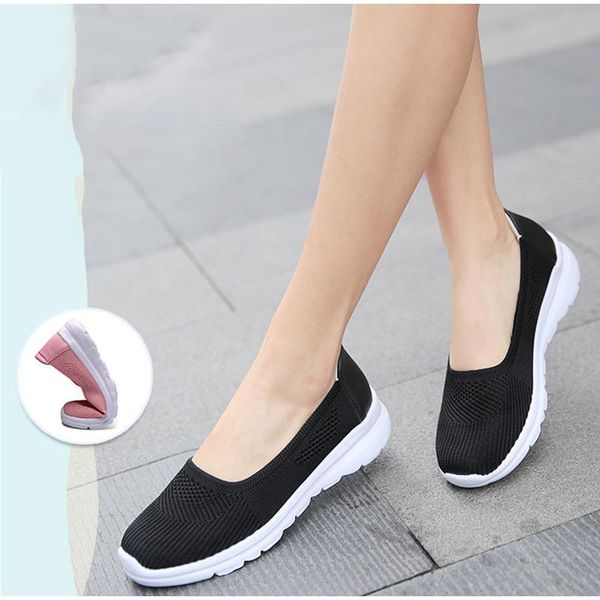 

women's flat shoes casual loafers 2020 light sneakers breathable women flats slip on ladies vulcanized shoes walking comfort new, Black