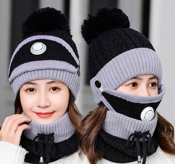

knitted hats masks scarf set beanies with valve maks scarf winter wool pompon casual hat sets party hats neckerchief bbyapw bdesports