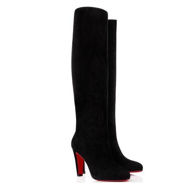 

winterelegant women's red bottom karitube chunky heels tall boots uxury designer party red sole booty over knee boot with box,eu35-43, Black