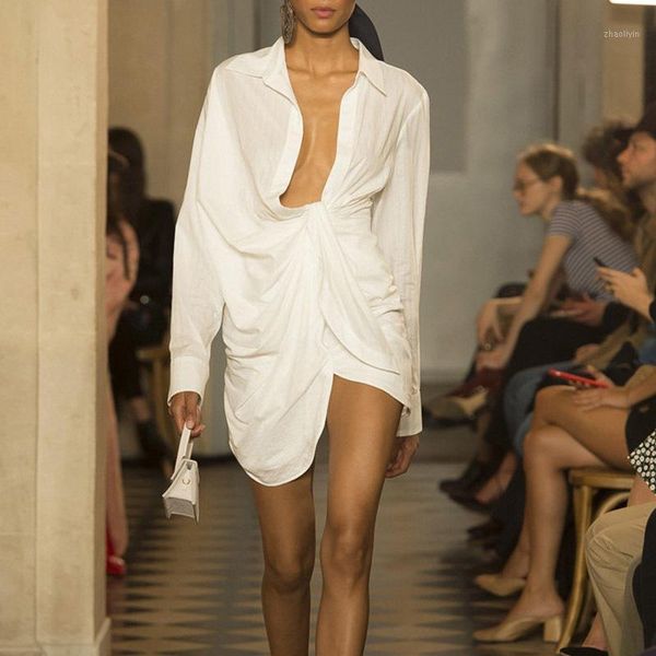 

trousers for women ruched shirt women lace up long sleeve irregular white blouse large size 2020 spring female clothing1