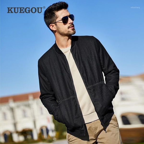 

kuegou brand autumn men's jacket black men bomber cardigan jacket fashion contracted leisure baseball zipper uw-07621, Black;brown