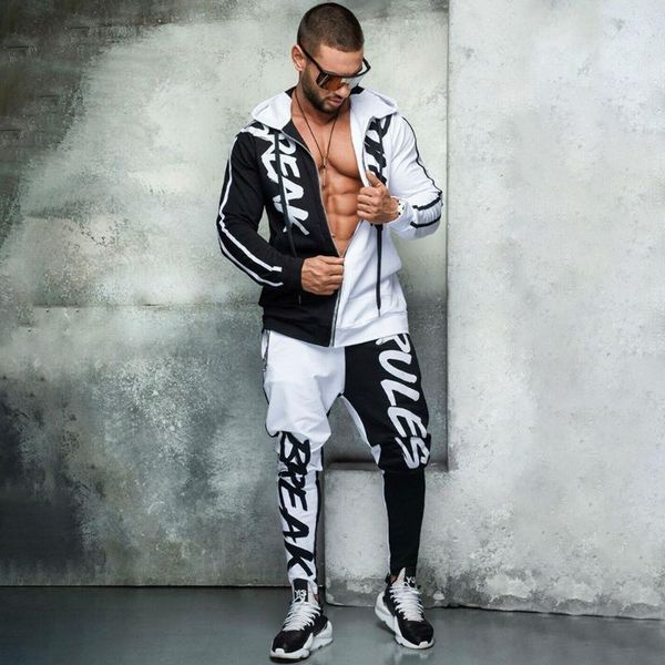 

brand clothing men's autumn winter men's sets hoodie+pants two pieces sets casual tracksuit male sportswear 2020 new, Black;blue
