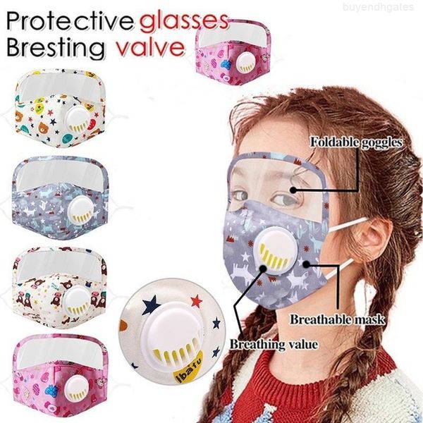

2 in 1 children face mask cloth eye shield breath valve and pm2.5 filters mask washable reusable kids cotton masks protective designer masks
