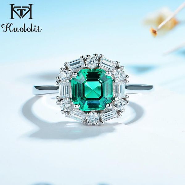 

kuololit emerald gemstone real 925 серебряное кольцо для женщин asscher вырезать престижное кольцо для обручальное невесты романтический ден, Golden;silver