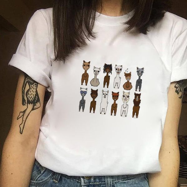 

llama print women t shirts graphic tees harajuku summer short sleeve casual white tee shirts streetwear female tee