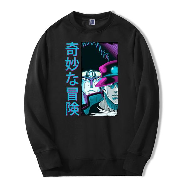

jojo men kujo jotaro sweatshirt hoodies star platinum autumn japan anime hoodie jojos bizarre adventure cool harajuku streetwear, Black