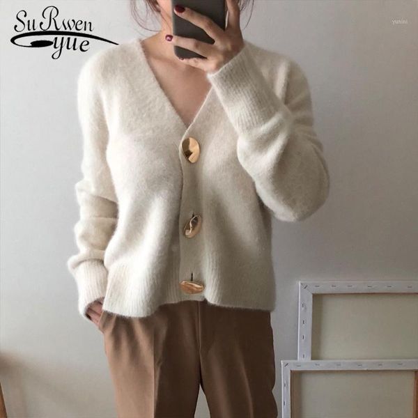 

fashion knitted sweater 2019 new button sweater women woolen cardigans casual female warm elegant autumn winter 7865 501, White