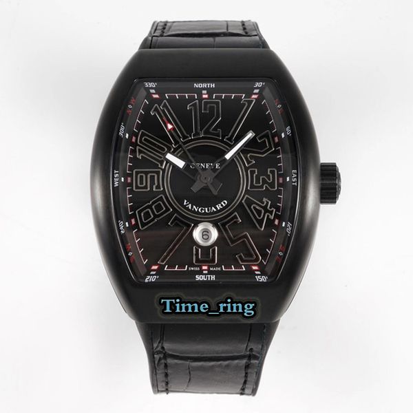 

abf version v 45 sc dt black dial black steel case eta2824 automatic mechanical movement mens watch black leather strap sport watches, Slivery;brown