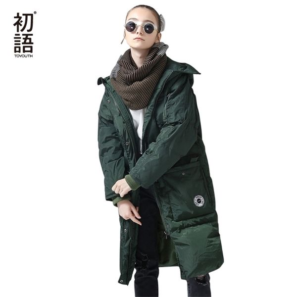 

toyouth jacket winter long hooded parkas 80% white duck down parka female thicken warm solid green outerwear coat y201026, Black