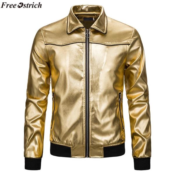 

men's jackets ostrich men jacket 2021 fashion nightclub style bright solid color stitching lapels coat,shiny, Black;brown