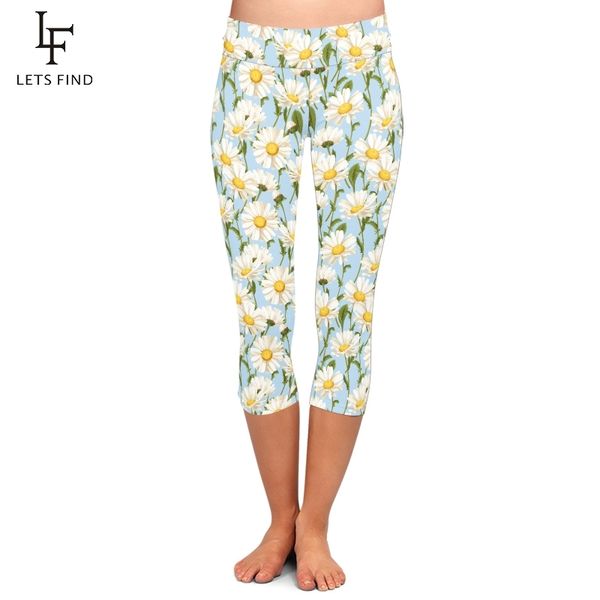 LETSFIND Summer Style Fresh Little Daisy Pattern Stampa Leggings da donna a vita alta Plus Size Slim Stretch Capri Leggings 201109