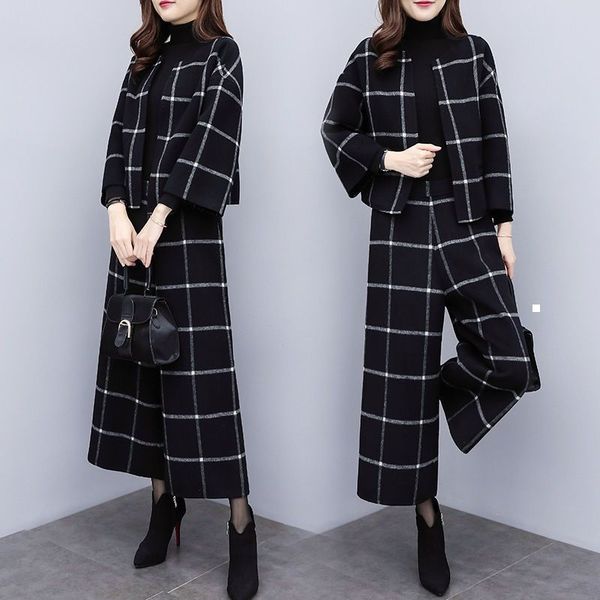 

new 2021 black plaid wool two of women's outfits short coat long legged suit stylish sets y479 7rro jzx9, Gray