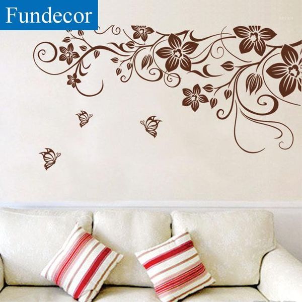 

wall stickers [fundecor] diy brown butterfly flower vine home decor living room fridge art decals interior decoration1