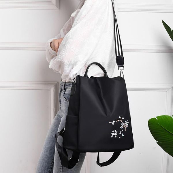 

women black oxford multi-function backpack female casual school shoulder bag girls vintage travel anti-theft knapsack