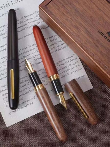

jinhao 9056 wood fountain pen gift classic golden m nib spin ebony walnut rosewood school student office stationery