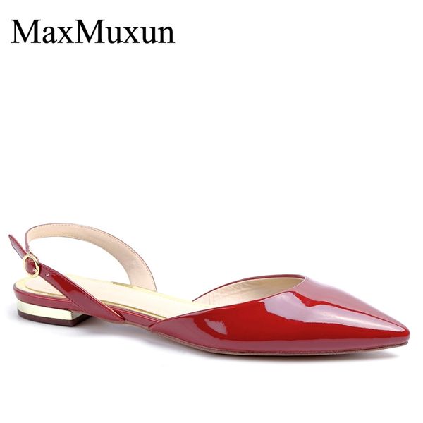 

maxmuxun womens sling back flat chunky heels sandals ladies fashion low heels pointed toe casual court y200405, Black