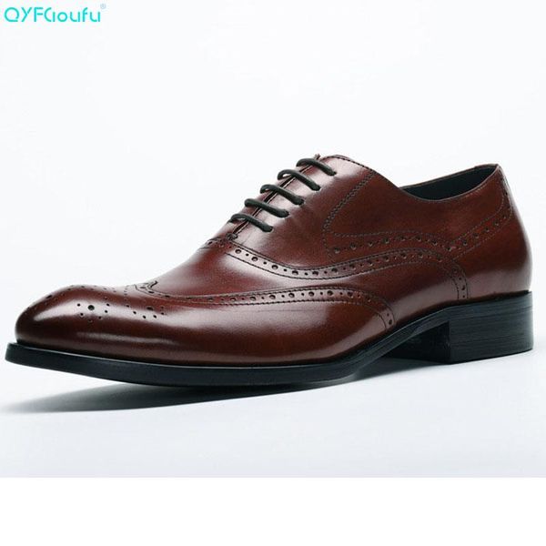 

qyfcioufu 2020 new genuine leather men brogues shoes lace-up business dress men oxfords shoes male formal, Black