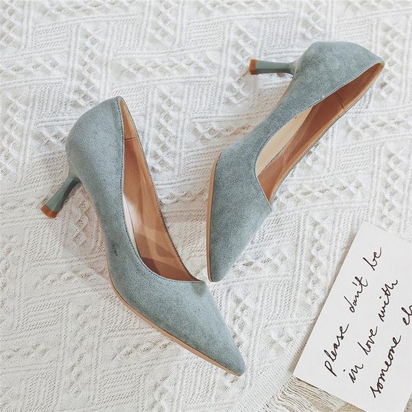 

luxury women medium 6cm high heels flock pumps stiletto office ladies suede blue nude low heels party wedding female party shoes1, Black