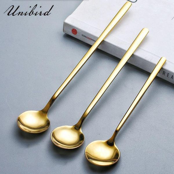 

unibird 1pc stainless steel round coffee spoon ice cream dessert spoon kitchen bar tableware1