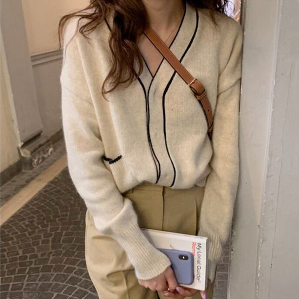 

autumn and winter new style t-shirt with wool backing, women's v-neck long sleeve knitted upper garment, net red design cardigan