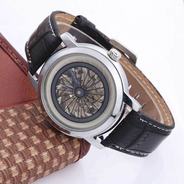 

t-goer hollow mechanical watch fashion men's leisure bottom through vortex waterproof belt automatic mechanical watch7mal, Slivery;brown