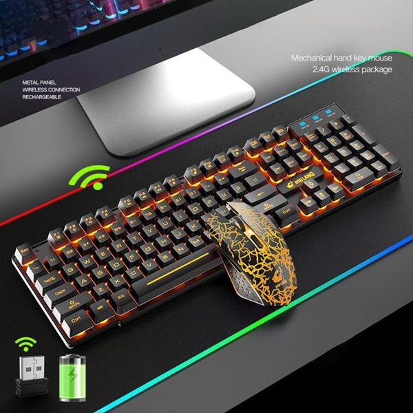 

2.4g rechargeable wireless gaming keyboard and mouse set colorful led breathing light 3 gear dpi adjustable computer lapacce