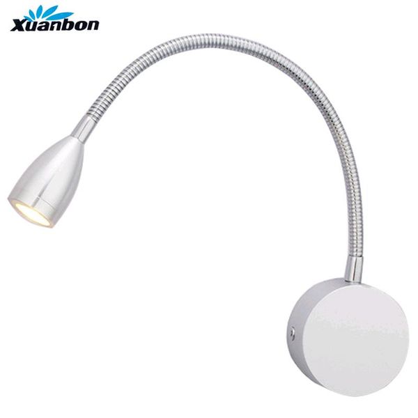 

wall lamp modern switch on/off 3w silver black flexible hose led arm light stair kids room bedside lighting