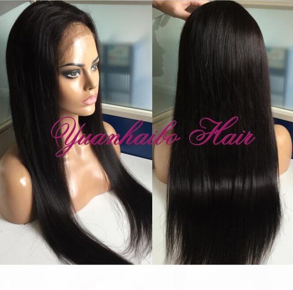 

8a unprocessed human hair lace front wigs silky straight full lace glueless wig 100% indian natural hair wigs for black women, Black;brown