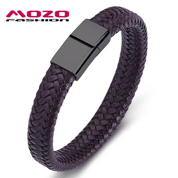 

fashion 2019 punk men jewelry white braided leather bracelet black stainless steel magnetic clasp fashion women bangles 161 sqczxz, Golden;silver