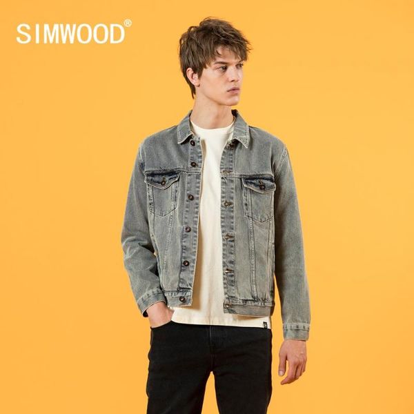 

men's jackets simwood 2021 autumn winter denim vintage outerwear men trucker 100% cotton jacket slim fit coats sj130839, Black;brown