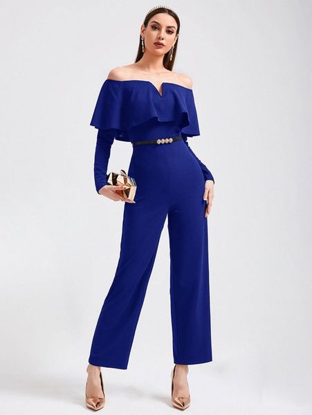

off shoulder v wired overlay jumpsuit without belt v5zz#, White