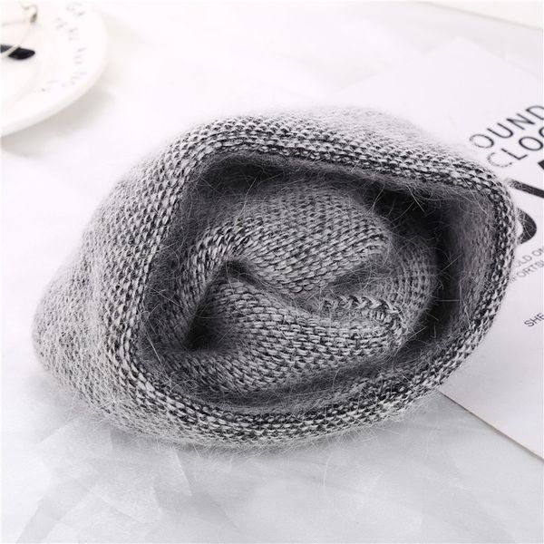 

xthree new women's hat winter beanie knitted hat angola rabbit fur bonnet girl 's hat fall female cap with fur pom pom 201012, Blue;gray