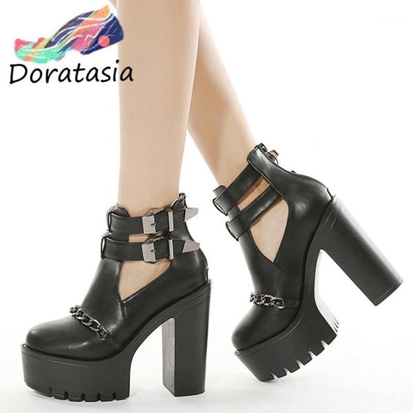 

doratasia ins women solid platform zipper buckle shoes stylish cool design spring autumn boots women boots1, Black