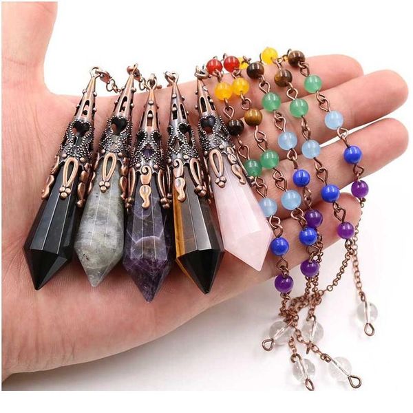 

reiki stone crystal pendant pendulum vintage antique bronze amethysts rose quartzs opal hexagon prism amulet pendants jlldsz, Black