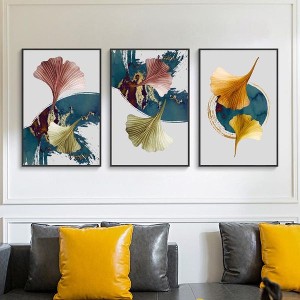 

paintings green yellow and red-brown leaves canvas painting nordic style nature poster print wall art unframed picture for living room