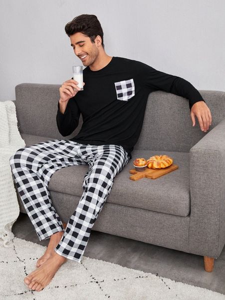 

men buffalo plaid pj set 79lq#, Black;brown