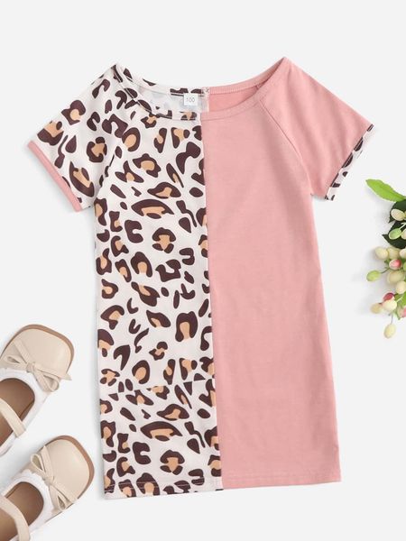

toddler girls leopard two tone raglan sleeve dress she, Red;yellow