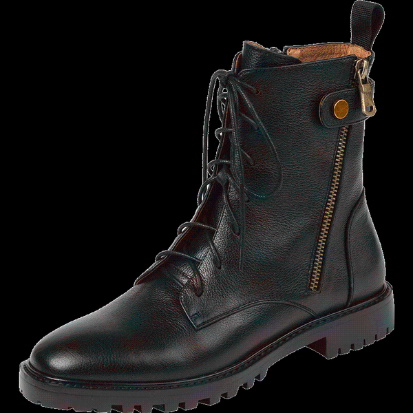 

women's genuine leather double zip autumn ankle boots round toe rivet buckle lace-up comfortable casual boots shoes, Black