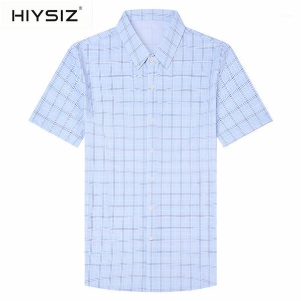 

hiysiz men shirt spring summer short sleeve business casual shirts fashion classic plaid camisa masculina mens clothing h6011s1, White;black